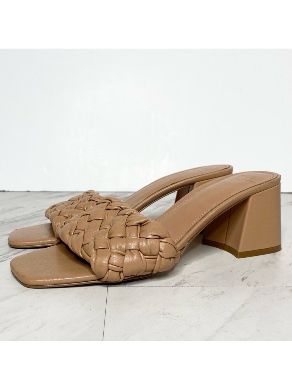 Marc Fisher Nahea Tan Leather Braided Heeled Sandal 9M